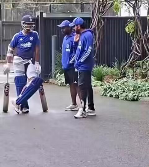 Rohit Sharma checking Jaiswals bat. Picture