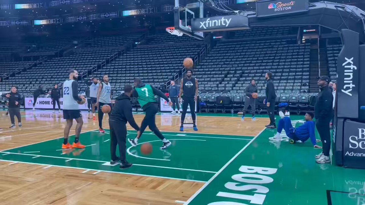 Joel Embiid preparing for work this morning before shootaround got underway #Sixers 