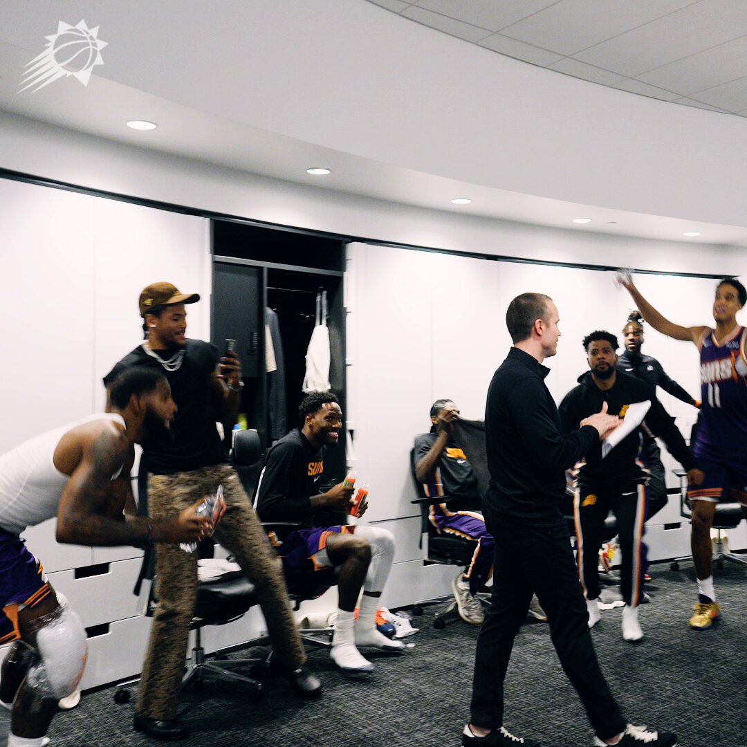 Locker room hype for Coach's first win‼️ 