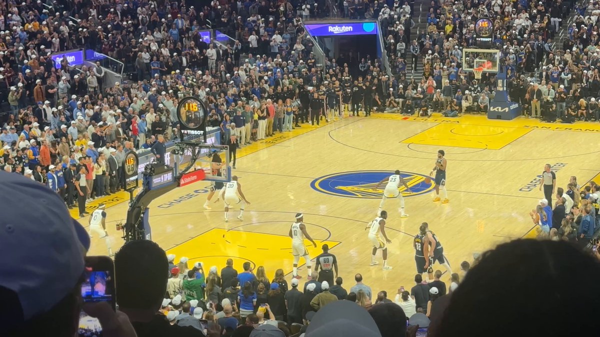 Two factors of note on defensive stop to send it to OT. Jimmy Butler nudges Kuminga out to stick on Aaron Gordon. Then Kuminga flies in to tap away possible Jokic putback. Kuminga earning closing responsibilities in jumbo lineup tonight. 