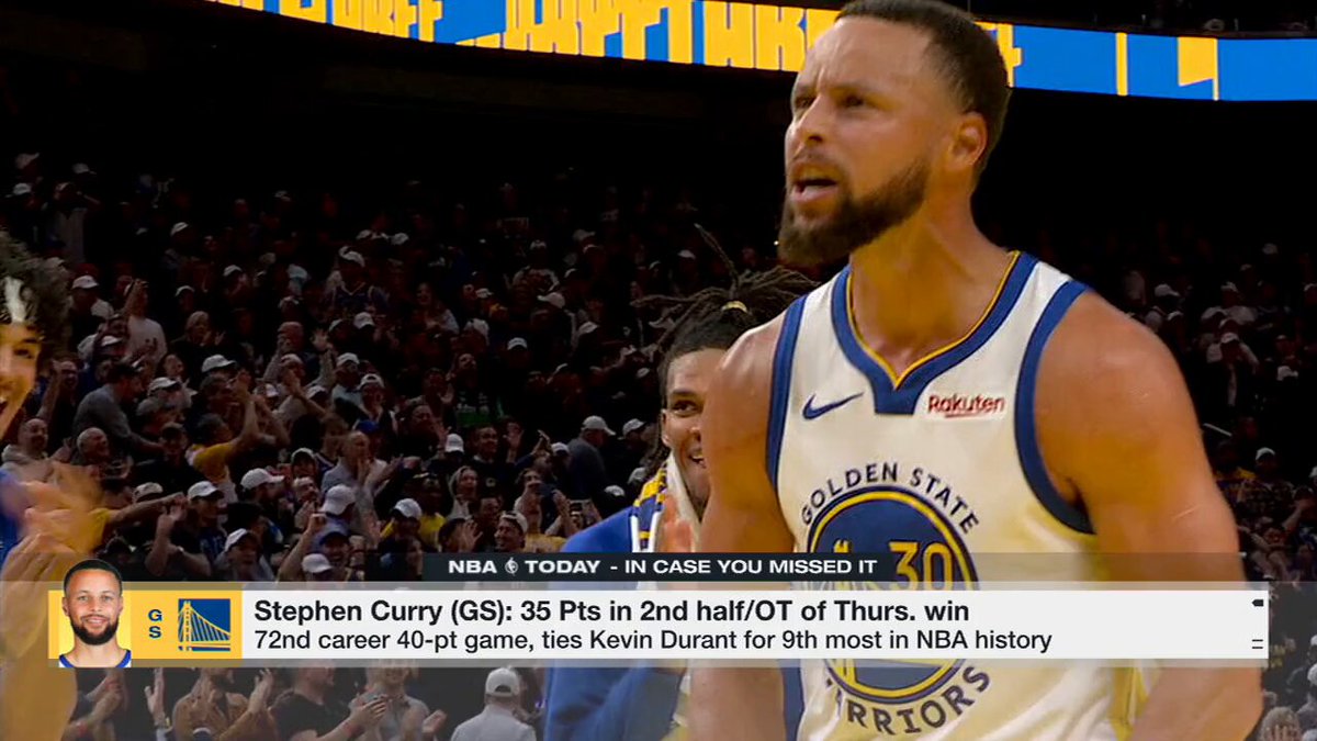 Ages of the Warriors’ closing lineup last night: 35, 35, 37, 39 and…23. An encapsulation of the fading but not altogether dead two-timeline operation.
Quick hit from NBA Today