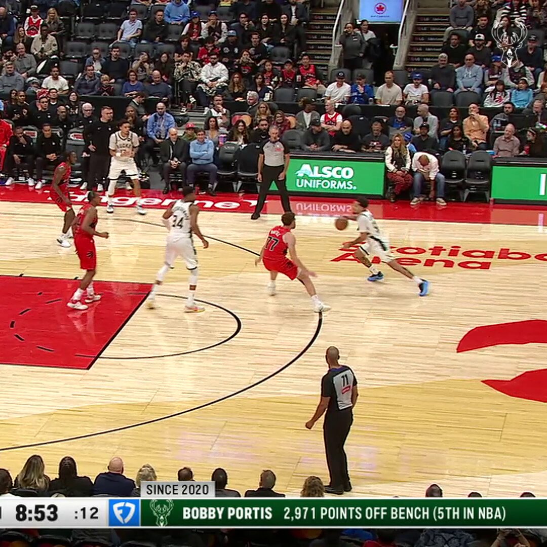 Giannis buries his second triple of the night!