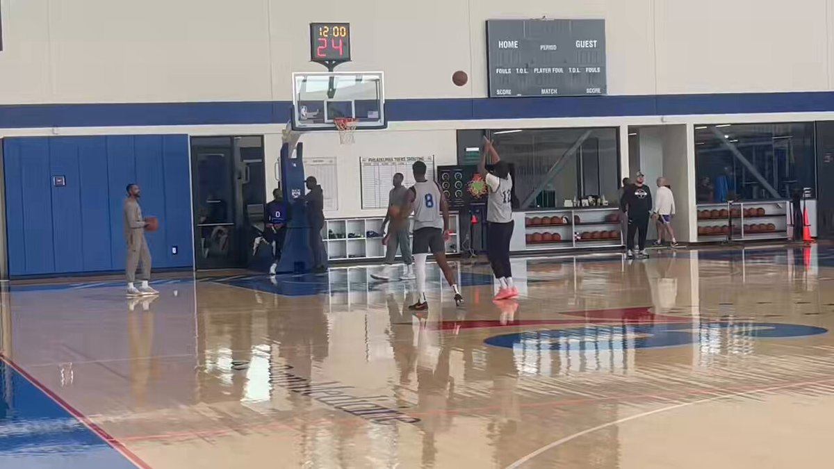 Recovering Trendon Watford and Paul George getting shots up after shootaround this morning. They remain out tonight against the Hornets, but should be moving closer to a return. #Sixers