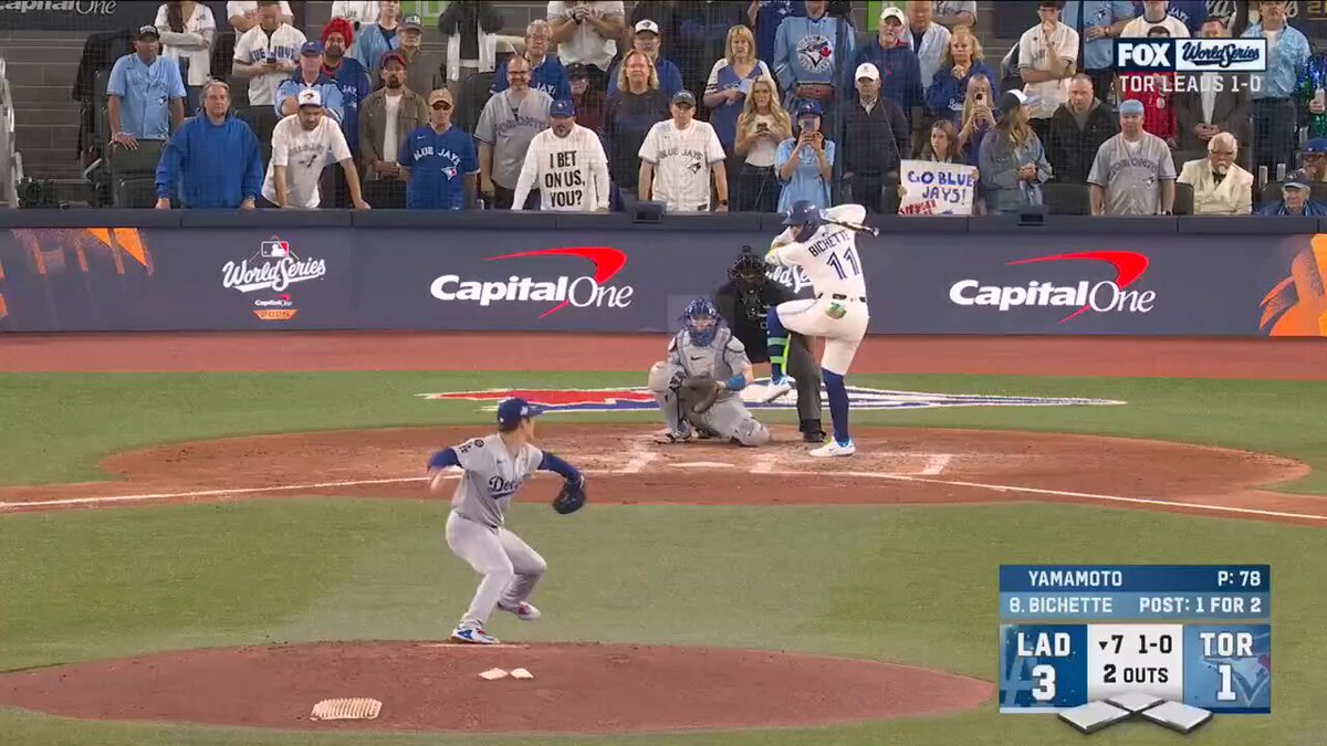 Yoshinobu Yamamoto is through 7 innings of 1-run ball #WorldSeries 