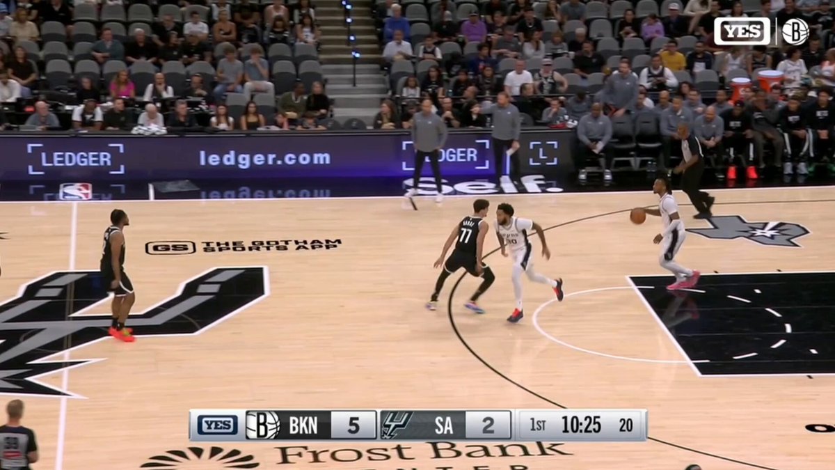 The Nets are overwhelming the Spurs with their pressure defense. They force three straight turnovers in this sequence.
Clearly there was a directive from Jordi Fernandez after those first two performances.