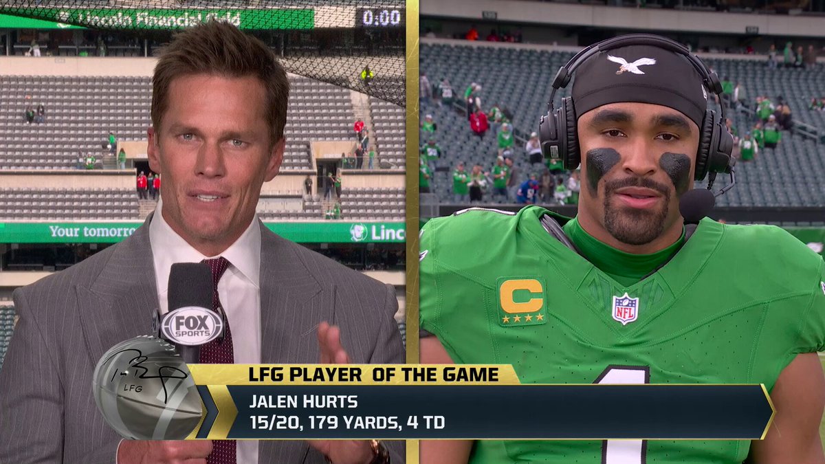 "We wanted to come out here and play our brand of football." 
A 4-TD performance for @Eagles QB @JalenHurts makes him @TomBrady's #LFG Player of the Game!