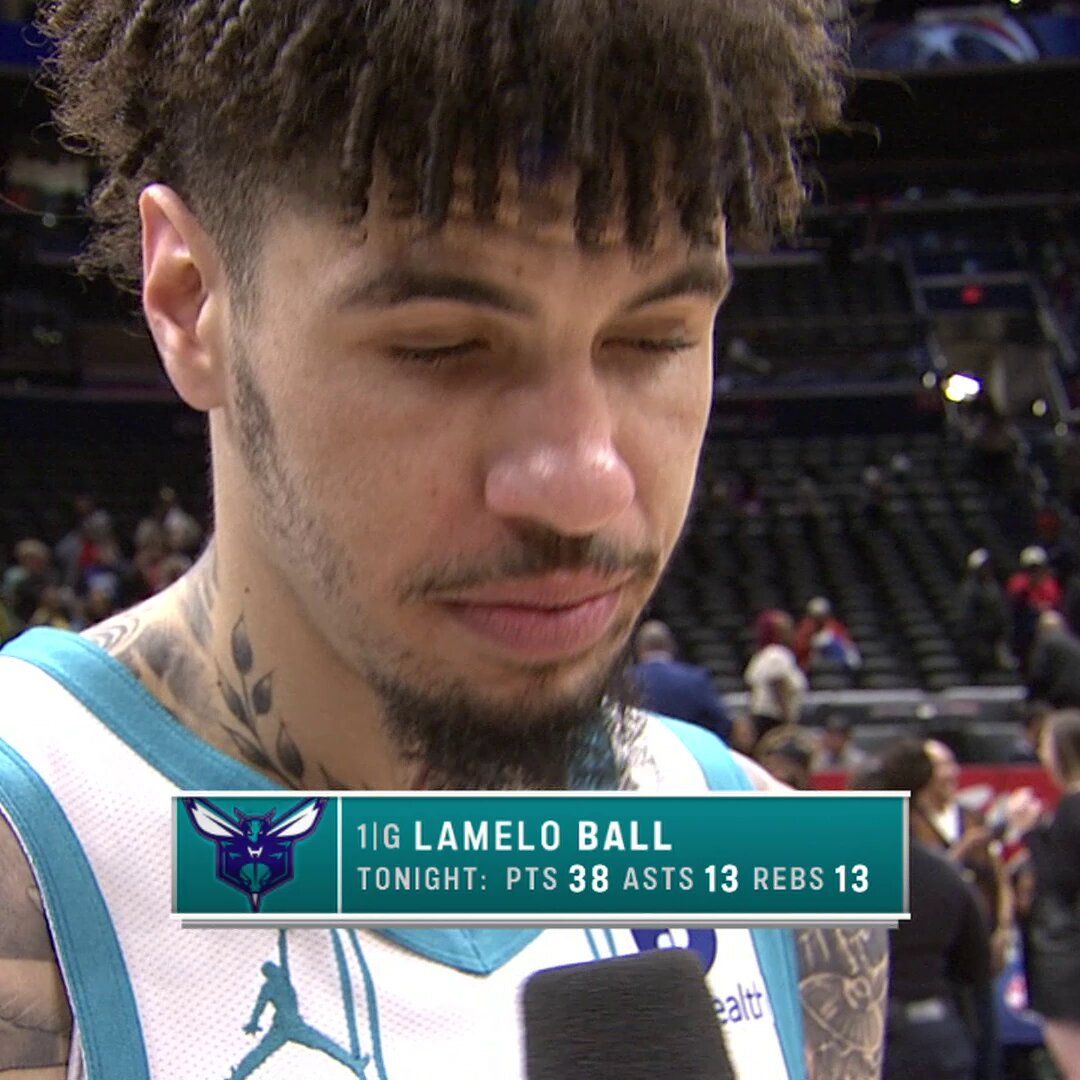 LaMelo Ball (38p, 13a, 13r) recorded his 11th career triple-double tonight!
The only stat that mattered to him?
THE WIN 💯