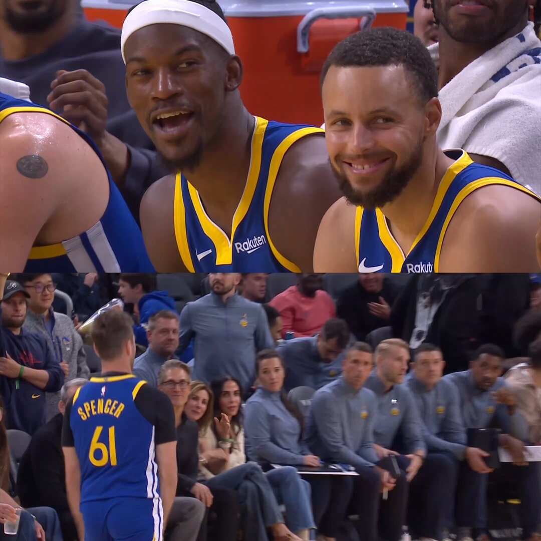 Brother vs. brother 🏀
Steph was loving the Spencer bros’ 1-on-1 battle to close out Warriors-Grizzlies last night😅