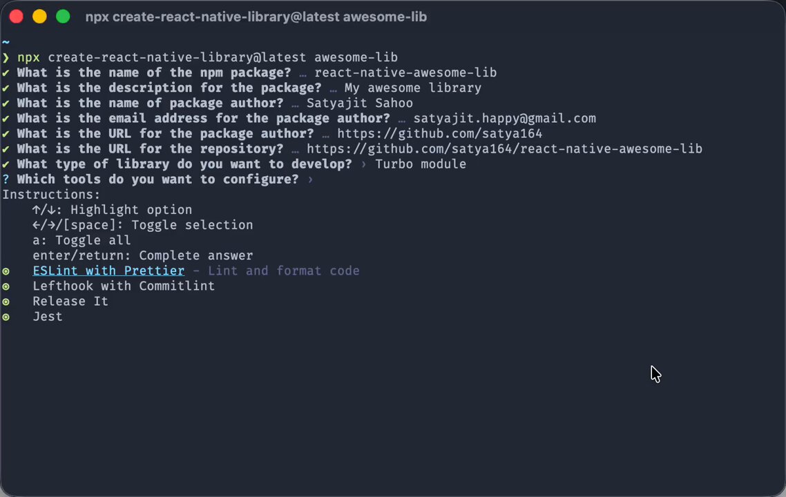 You can now select which tools you want when creating a library with create-react-native-library 🎉 