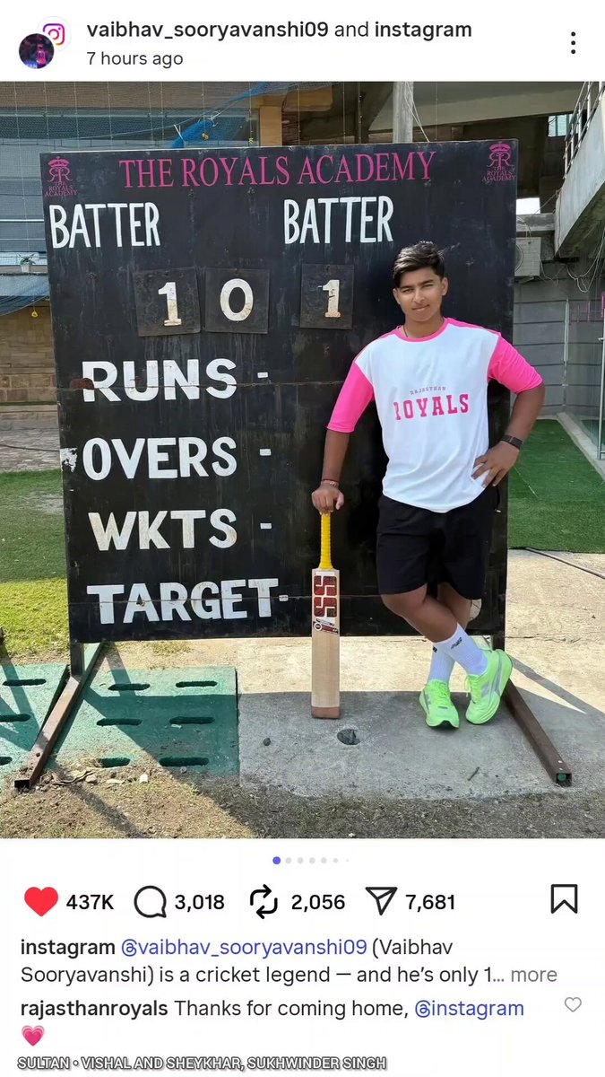 BTS of Vaibhav Suryavanshi Instagram Picture