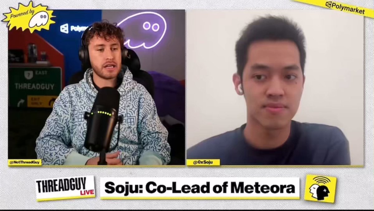 Threadguy interviewing Soju, co-lead of Meteora, on live stream