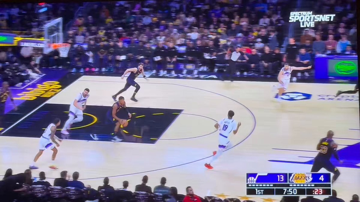 LeBron looks light on his feet to track the errant pass down, but doesn't get great lift on his first 3pt attempt 