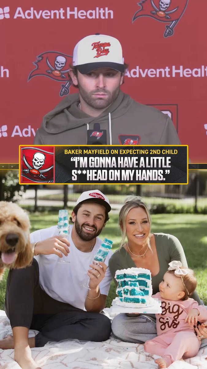 Baker Mayfield had jokes when asked about expecting a new addition to the family in April 😂 
