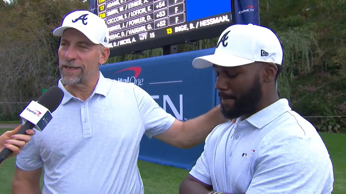 "He came up huge today."

- John Smoltz on his partner @MoneyyyMikeee after their final round at the @CapitalOne MLB Open 👏

@abbylabar_ | @Braves 