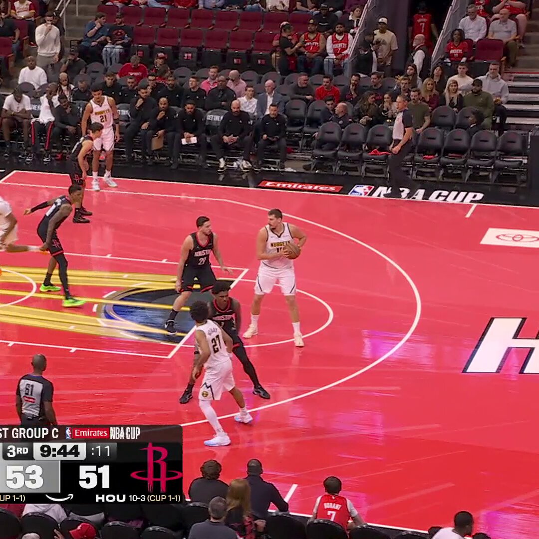 Oh my goodness, Joker 

Elevates and drops the poster slam over two defenders!

 DEN-HOU • West Group C
 @emirates NBA Cup on Prime: