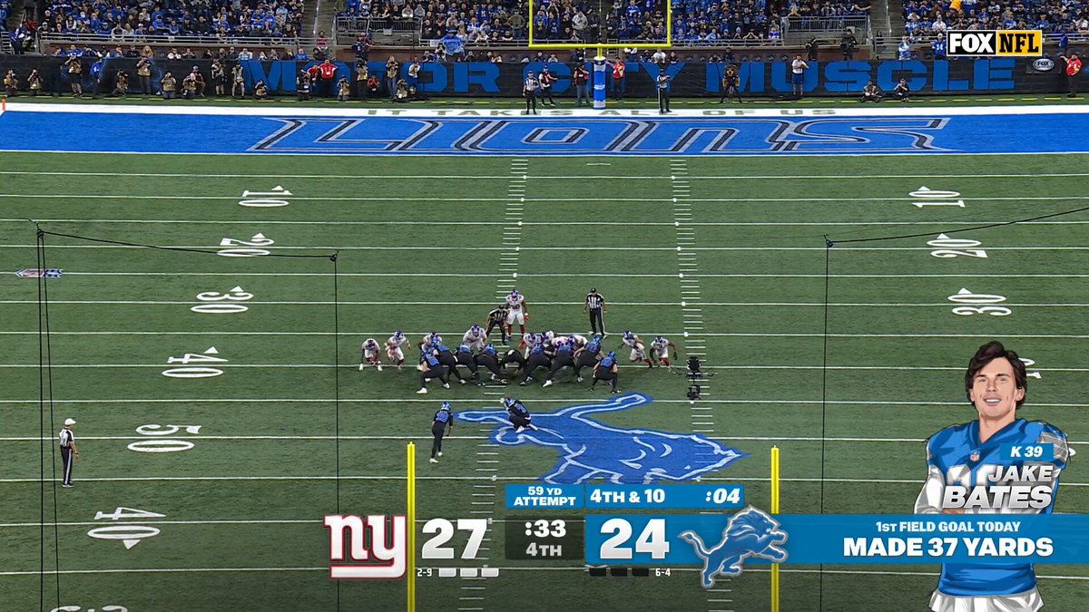 Bates ties it up from 59 yards!

#NYGvsDET 📺 FOX 