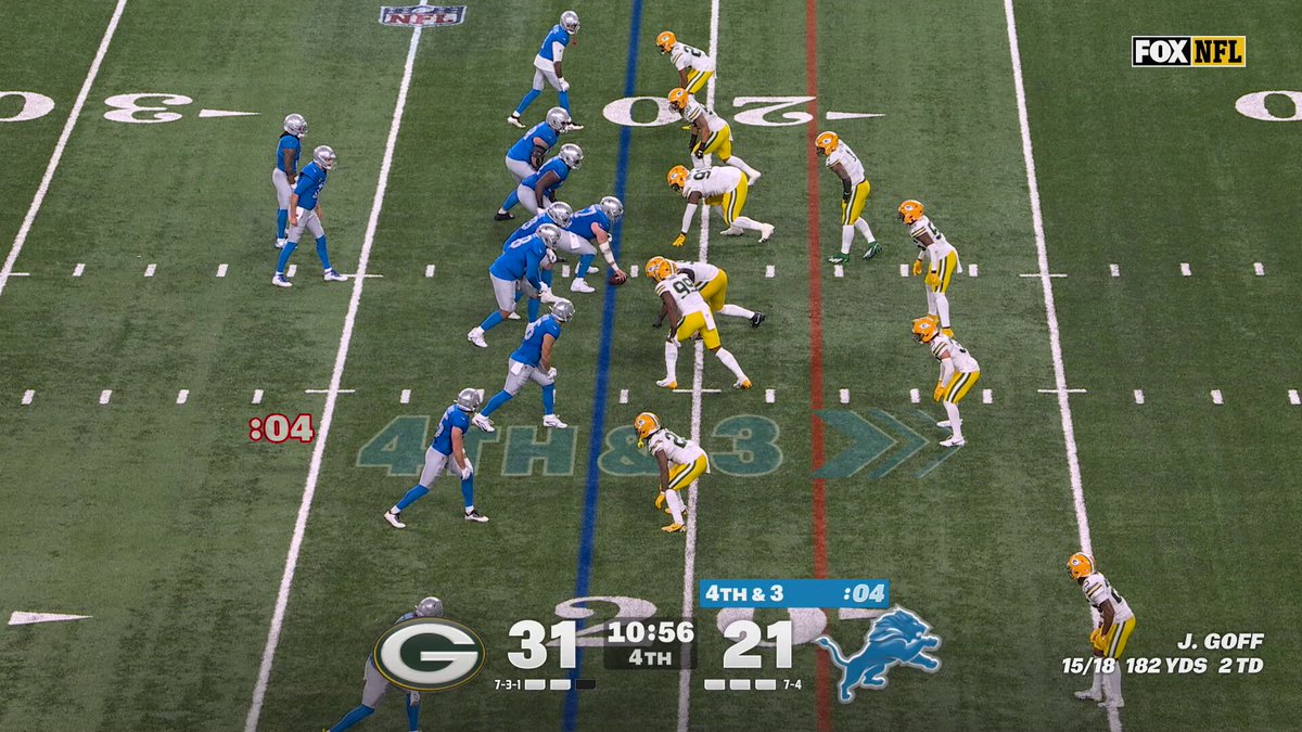 Lions can't come up with it on 4th down.

📺: FOX 