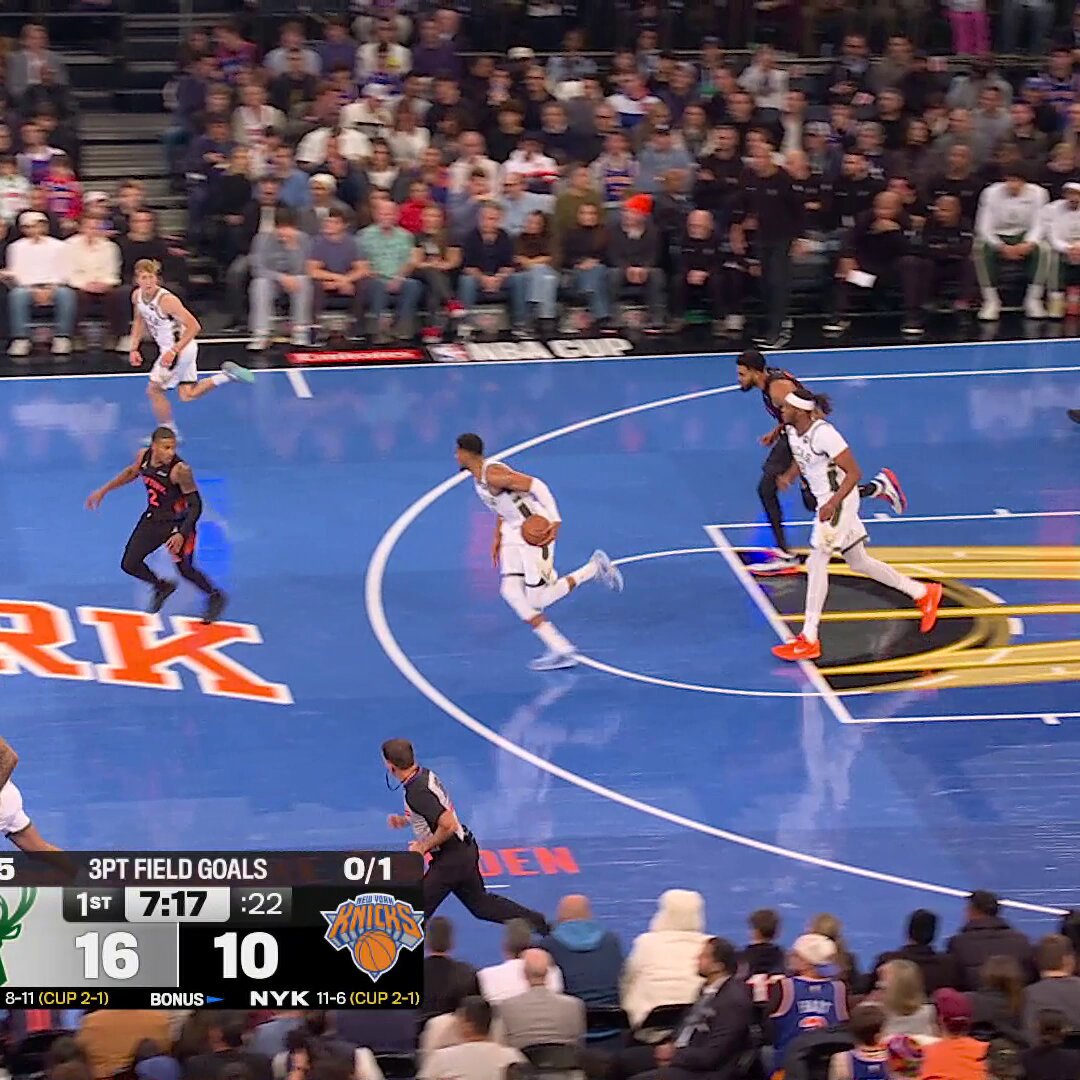 When Giannis gets downhill... he's hard to stop!

He's got 6 early for Milwaukee 

 NYK clinches East Group C with a win 
 @emirates NBA Cup on Prime: