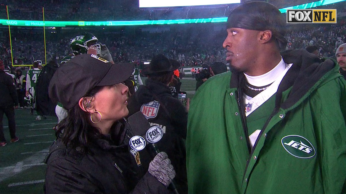 "We played complementary football when we needed to and got the win"

Breece Hall spoke with @MeganOlivi after the Jets walk-off win against the Falcons 