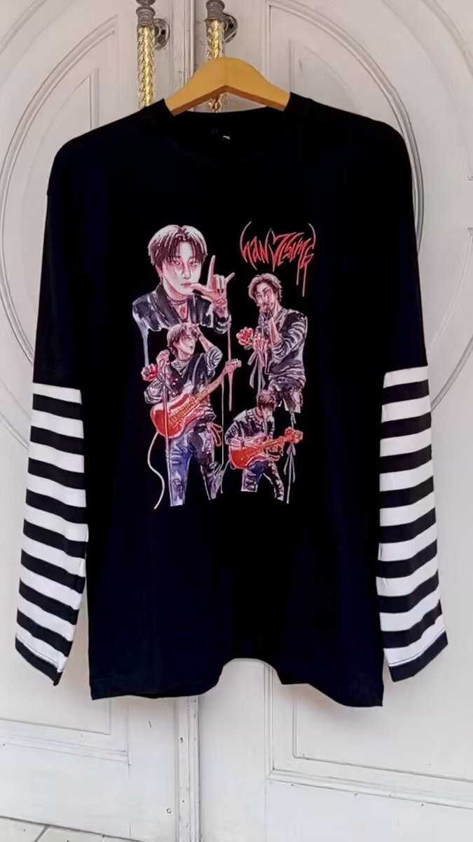 hold my han(d) double layer long sleeve striped t-shirt preview🎸🌹🛸