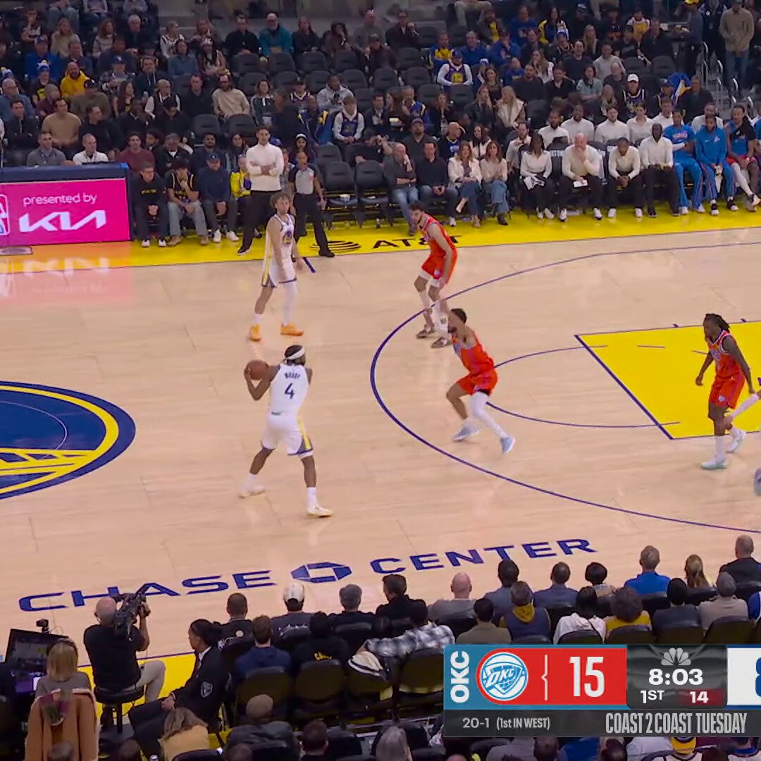 Podz goes up and under for the and-1 ‍

Thunder-Warriors in the 1Q on NBC &amp; Peacock:
