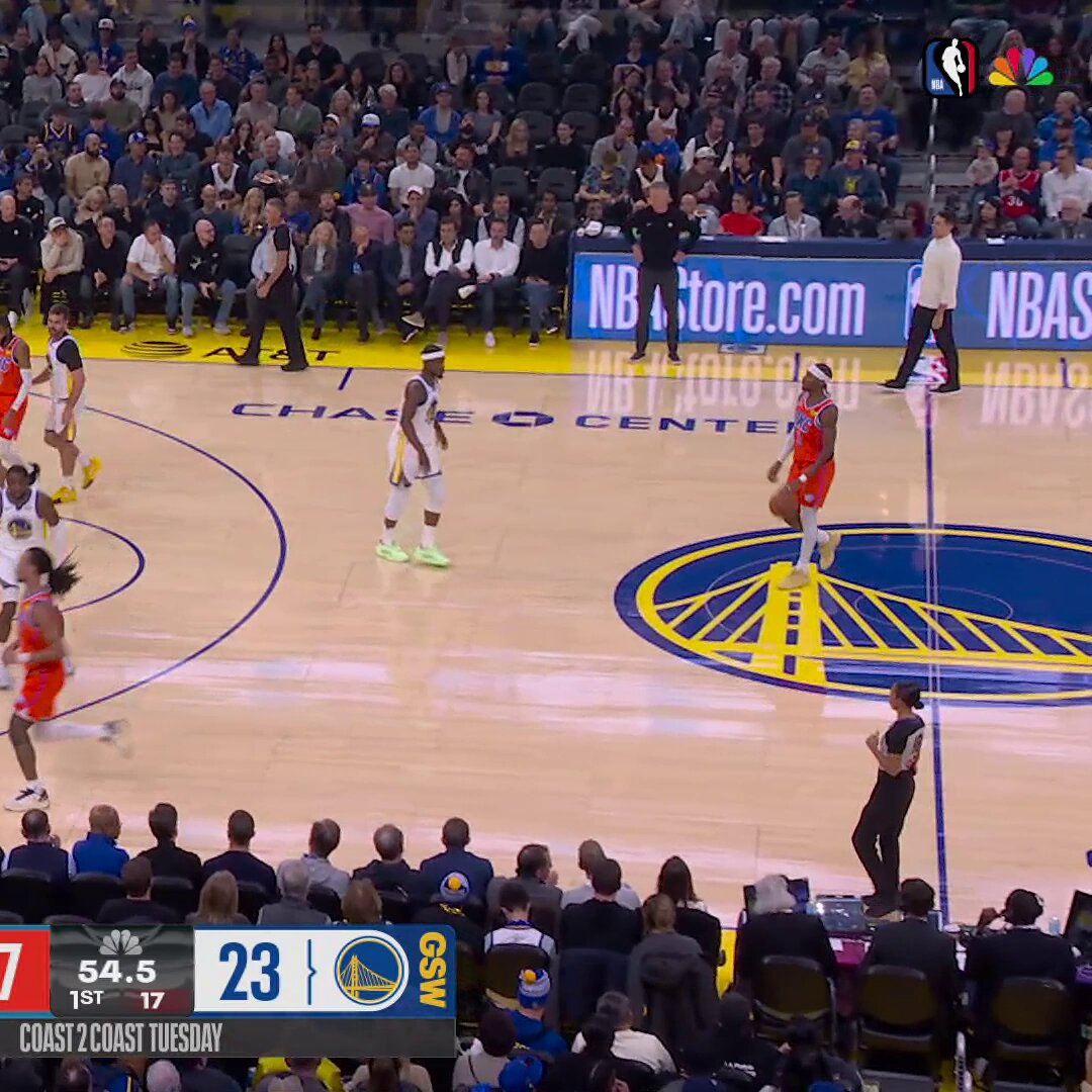 SGA goes high off the window for the and-1 

Thunder leading after 1 on NBC &amp; Peacock! 

➡️