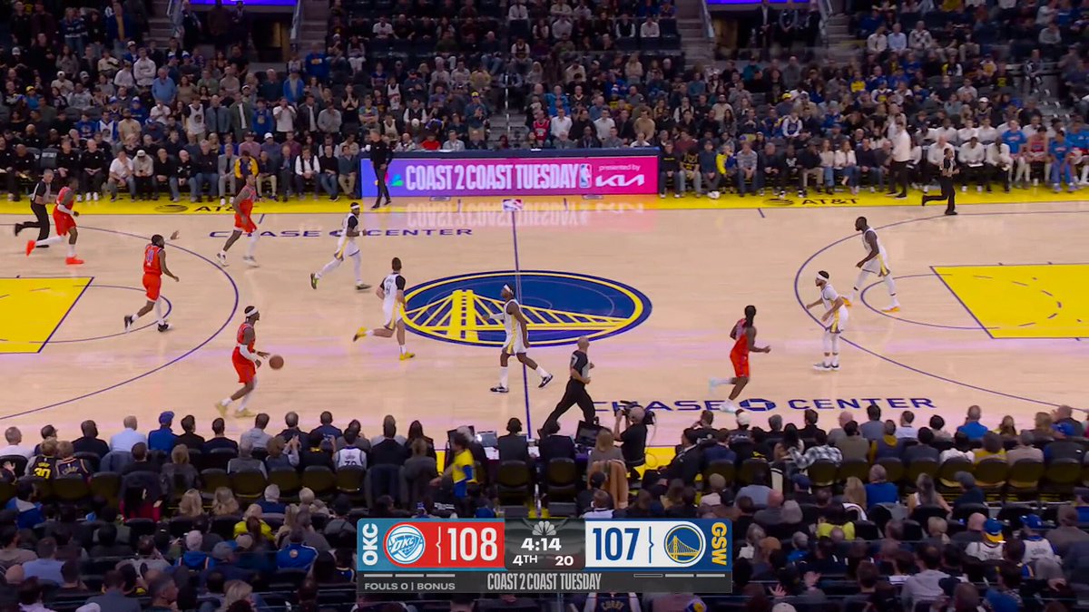 A pair of CLUTCH triples by the Thunder late in the 4Q! 

SGA to JDub to Isaiah Joe. 
SGA in isolation. 

OKC seeking 13 wins in a row on NBC & Peacock ⛈️ 