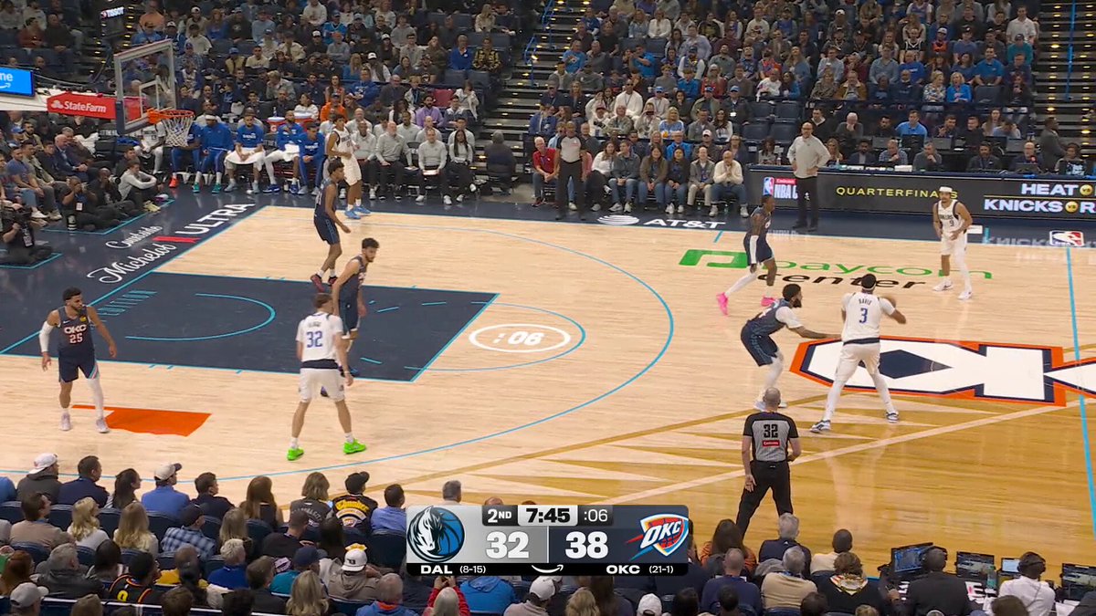 Ryan Nembhard. 
Stepback.
From the logo.
To beat the shot clock. 

Unreal bucket from the Mavs rookie 🤯 