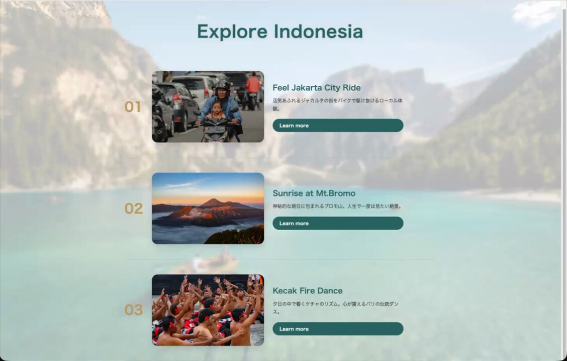 Image for the Tweet beginning: やっと最初から進めていってます！笑
自分の引き出しが増えるし、こういうのできるよってお客さんにご提案することもできる！
アニメーションや実装できることを制作会社などにアピールできる材料にも✨
インドネシア好きだ！🇮🇩
#デイトラ #ウィークリーコーディング #RyoHack 