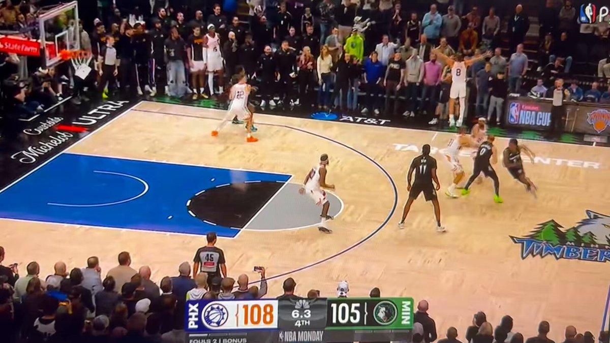 I'm a big advocate for fouling up by 3, primarily because of these kinds of plays as MIN got a good look to tie it. McDaniels catches with his back to the basket, perfect opportunity to take the foul  🤦‍♀️ And I'd recommend to O'Neale to not swat last shot away... u never know! 