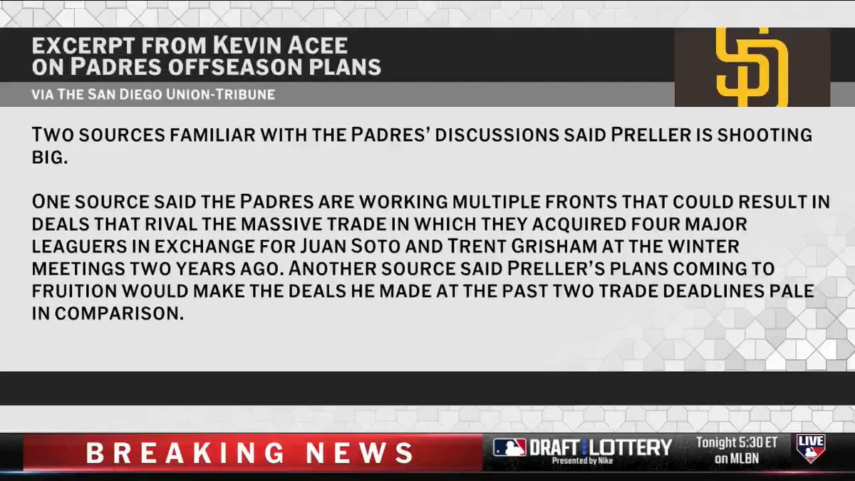 The Padres are reportedly "shooting big" at a blockbuster trade 👀

@Feinsand explains what that could look like for San Diego.

MLB Network + @CohnReznick 