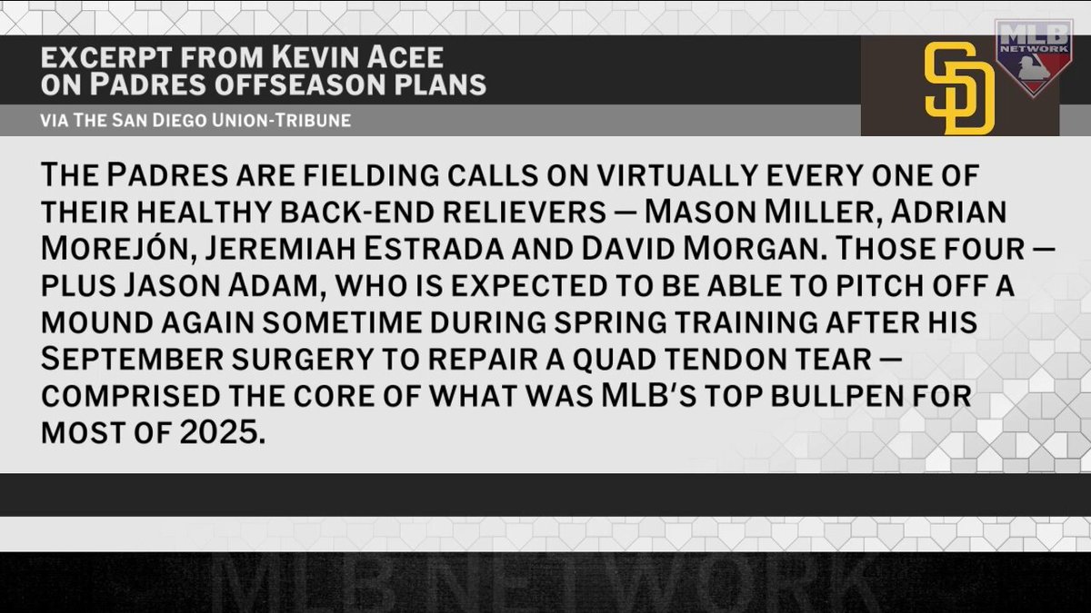 The Padres are reportedly “fielding calls on virtually every one of their healthy back-end relievers”.

Harold explains why he thinks San Diego should consider trading Mason Miller.

MLB Network + @CohnReznick 