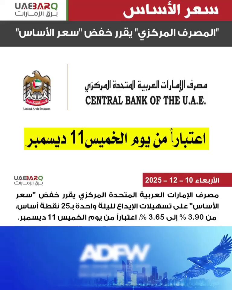 "المصرف المركزي" يقرر خفض "سعر الأساس". 