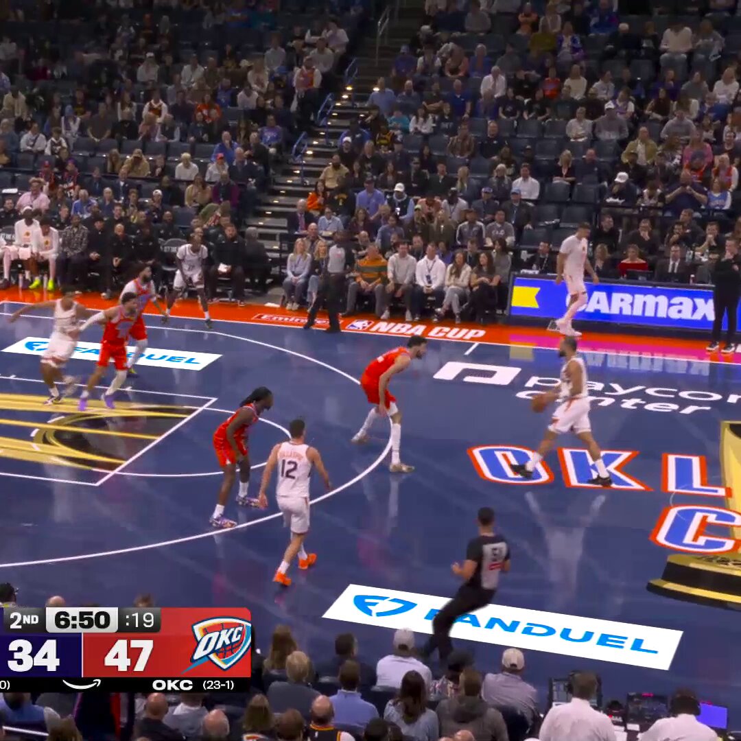 Doing it on both ends.

The Thunder are in control at halftime with a trip to the @emirates NBA Cup semifinals and 16 straight wins on the line!

Tap to watch the 2nd half on Prime: