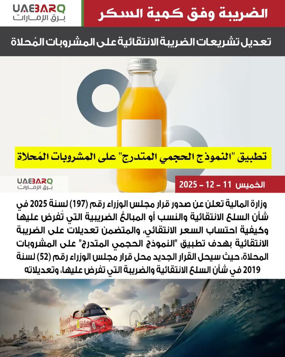 الضريبة وفق كمية السكر.. تعديل تشريعات الضريبة الانتقائية على #المشروبات_المُحلاة. 