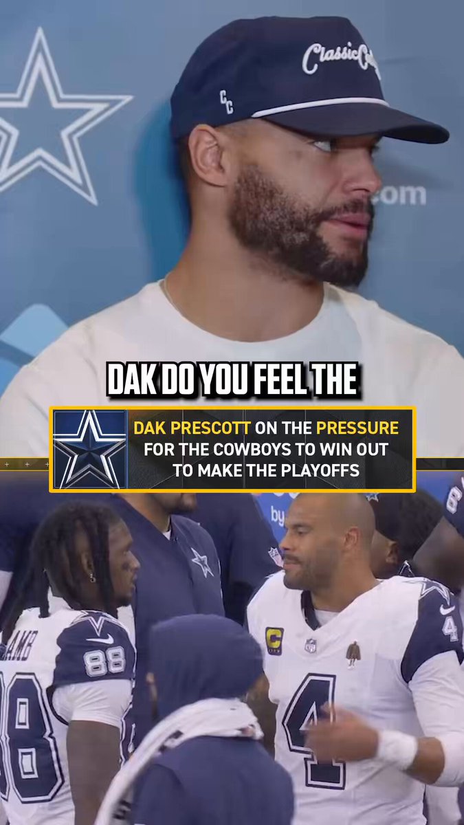 Dak Prescott spoke on if he feels the pressure of the #Cowboys needing to win out in order to make the playoffs ⬇️ 