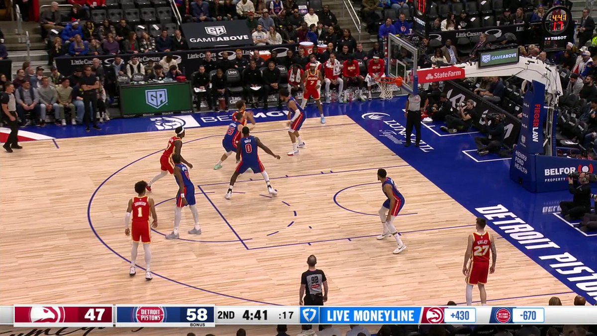 Jalen Duren block. 
Duncan Robinson triple. 

The Pistons getting it done on both ends as they lead the Hawks at the half on NBA League Pass 🏎️ 