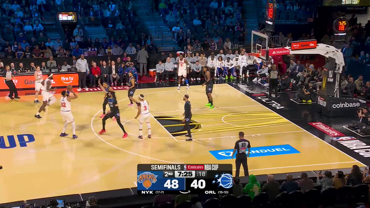 Jalen Suggs connects on the triple!

He leads the Magic in scoring with 22.

🏆 Winner faces SAS/OKC in @emirates NBA Cup Championship in Vegas 