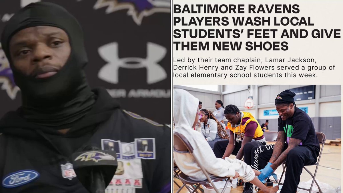 Baltimore Ravens players, including Lamar Jackson &amp; Derrick Henry, washed local kid’s feet &a...