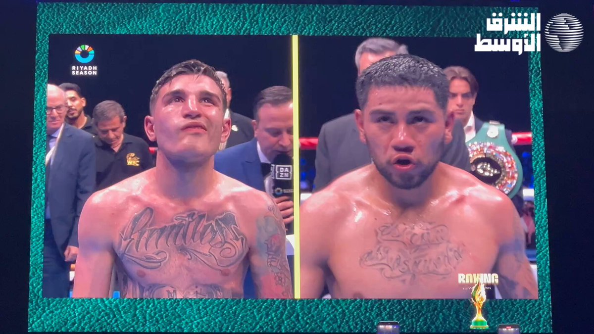 المكسيكي براندون ميخيا ينتصر على الإيطالي محمد قاملي، ضمن مواجهات نهائيات بطولة WBC Grand Prix. #موسم_الرياض 