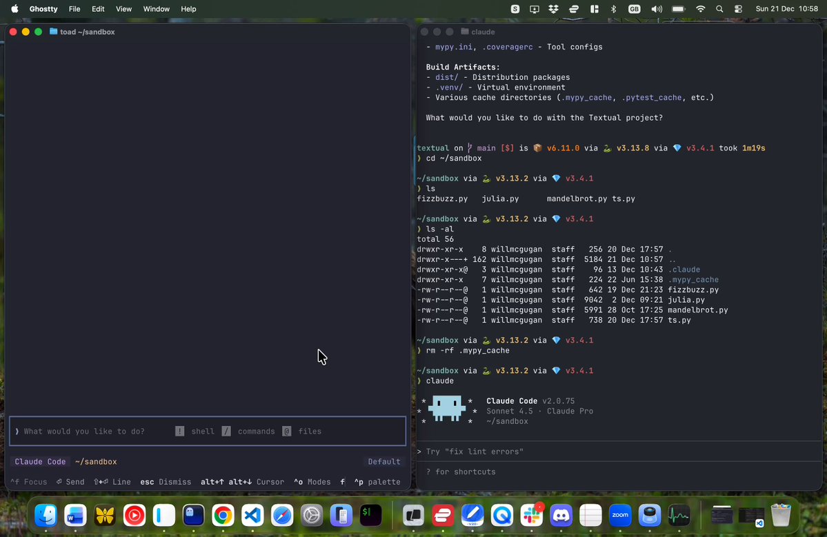 Claude vs Toad screen