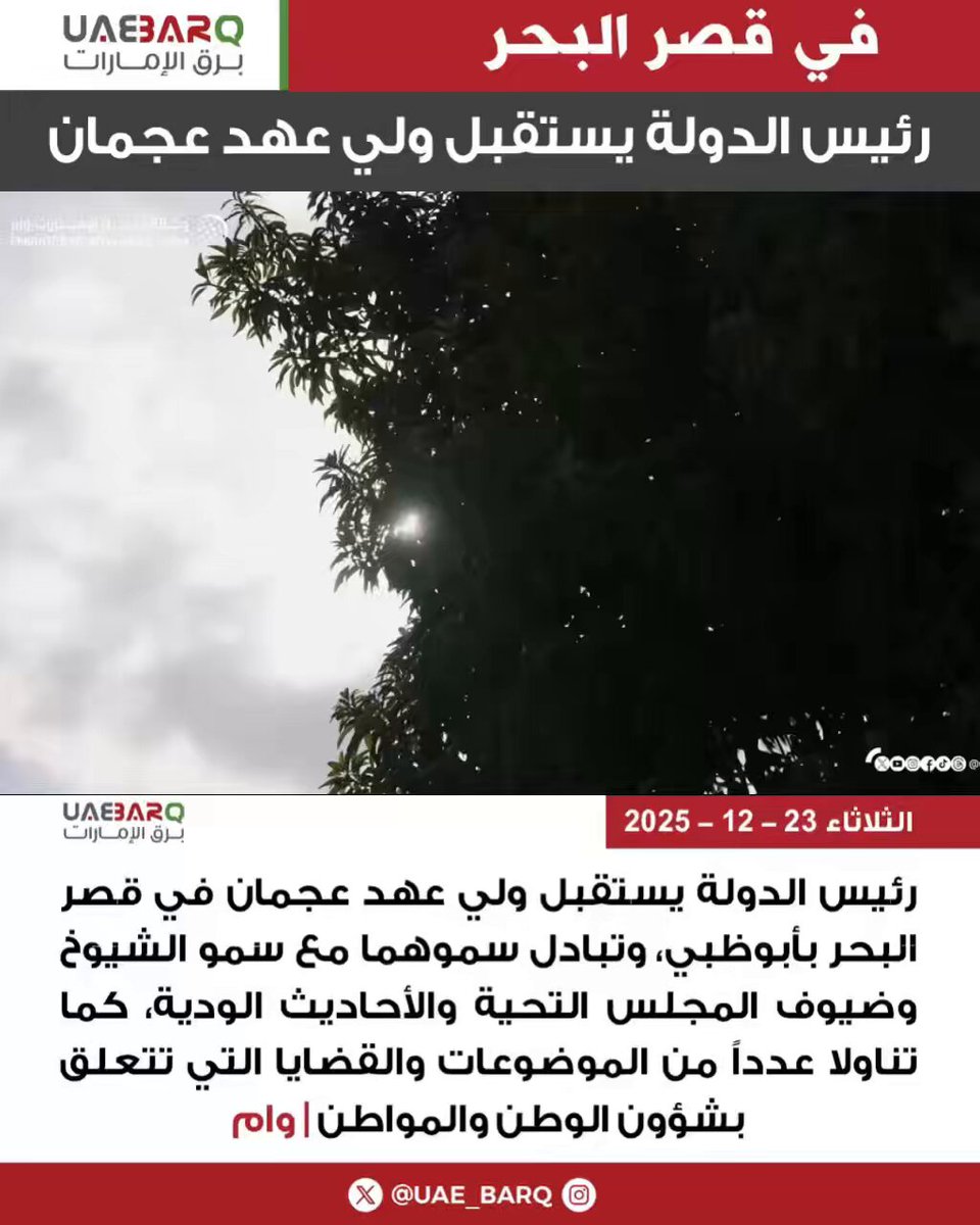 رئيس الدولة يستقبل ولي عهد عجمان في قصر البحر بأبوظبي | وام 