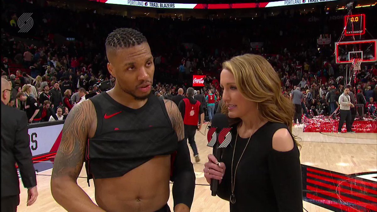 After moving into 5th in franchise history in scoring, @dame_lillard gets the walkoff interview with @brookeolzendam https://t.co/0BxKP73uEM