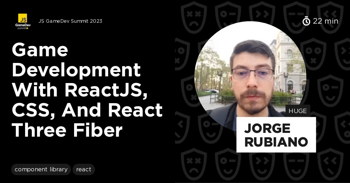 jsgamedevsummit's tweet card. The video explores the potential of React for game development, highlighting its use in creating various types of games. Puzzle games like Dice Merge demonstrate how CSS and React manage game state...