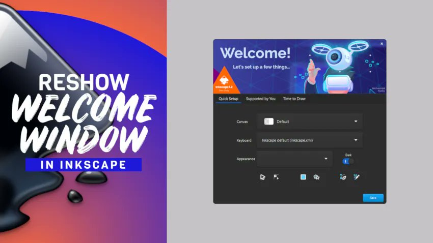 DaviesMediaDes's tweet card. In this Inskcape basics tutorial for beginners I show you how to reshow the Inkscape welcome window when you open Inkscape.