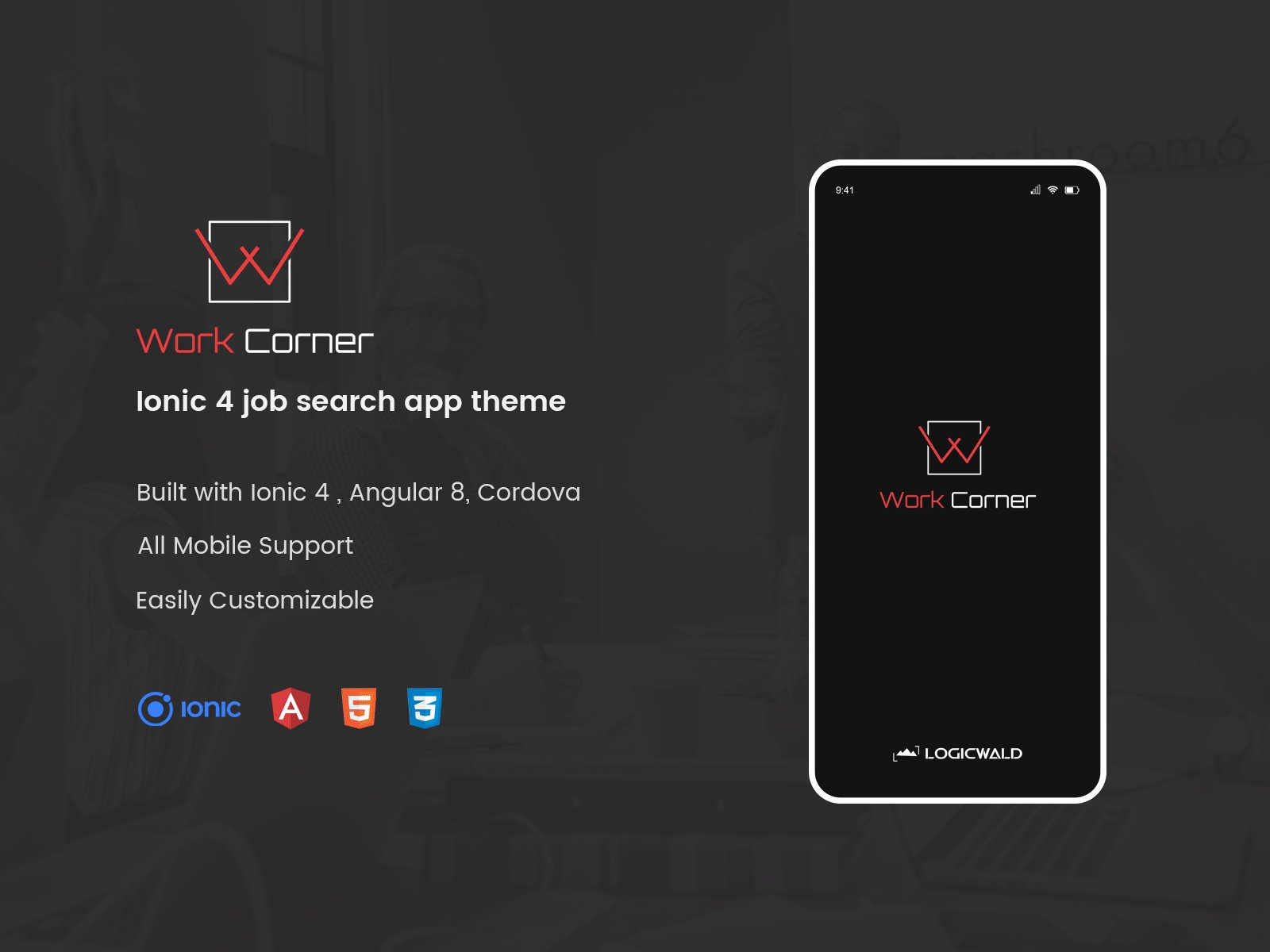 logicwald's tweet card. Work Corner - Ionic 4 job search app theme