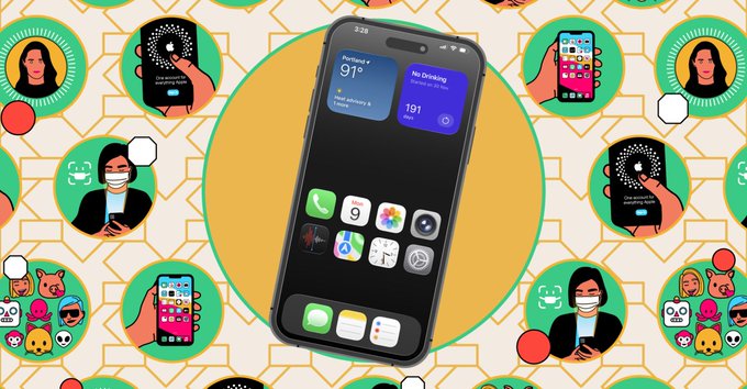 iPhone with icons and illustrated background