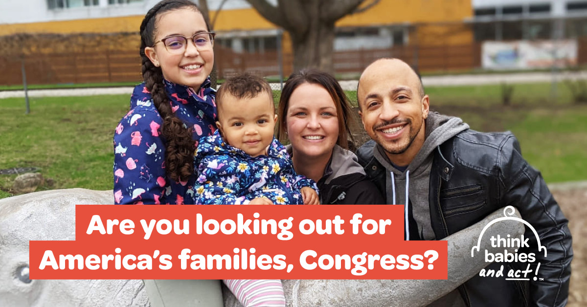 CLASPChildCare's tweet card. Urge Congress to reject budget cuts to programs that support babies and families.