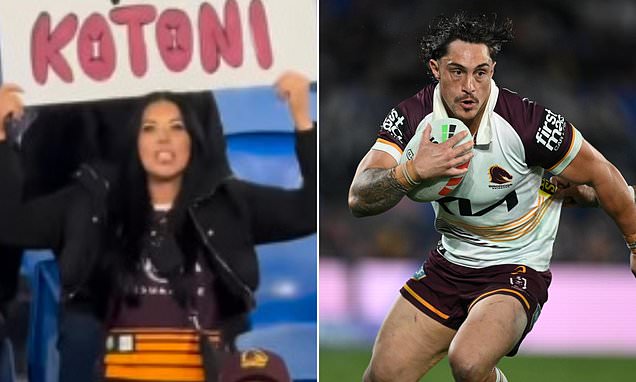 One cheeky Brisbane Broncos fan brought up Kotoni Staggs' sex tape.