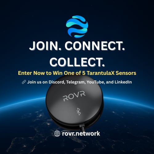 ROVR_Network's tweet card. Help Build the Future of Decentralized Mapping ROVR is giving away 5 TarantulaX sensors — devices that let you collect real-world data and earn $ROVR tokens. Join us on X, Discord, Telegram, YouTube,...